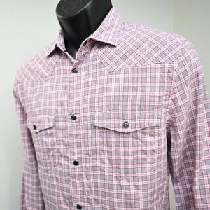 Armani Exchange Western Pearl Snaps Shirt Plaid Slim Fit Long Sleeve Mens Medium